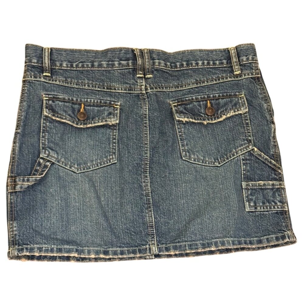 Vintage Old Navy Denim Jean Skirt Womens Size 10 Blue Low Waist Distressed Pocke